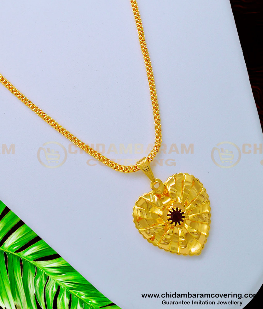 SCHN322 - 18 Inches Chain With Unique Ruby Stone Heart Shape Dollar Chain for Girls