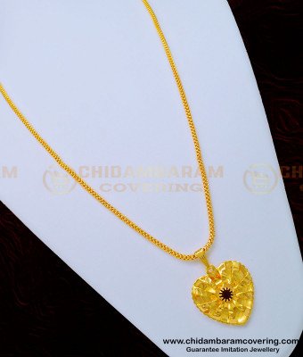 SCHN322 - 18 Inches Chain With Unique Ruby Stone Heart Shape Dollar Chain for Girls