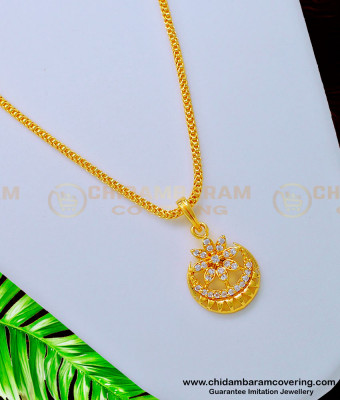 SCHN323 - American Diamond White Stone Gold Plated First Quality Pendant With Short Chain