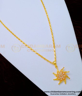 SCHN324 - Latest One Gram Gold White Stone Guaranteed Pendant with Short Chain