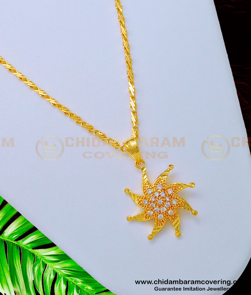 SCHN324 - Latest One Gram Gold White Stone Guaranteed Pendant with Short Chain