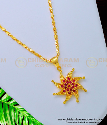 SCHN325 - Elegant Ruby Stone One Gram Gold Dollar Chain for Girls
