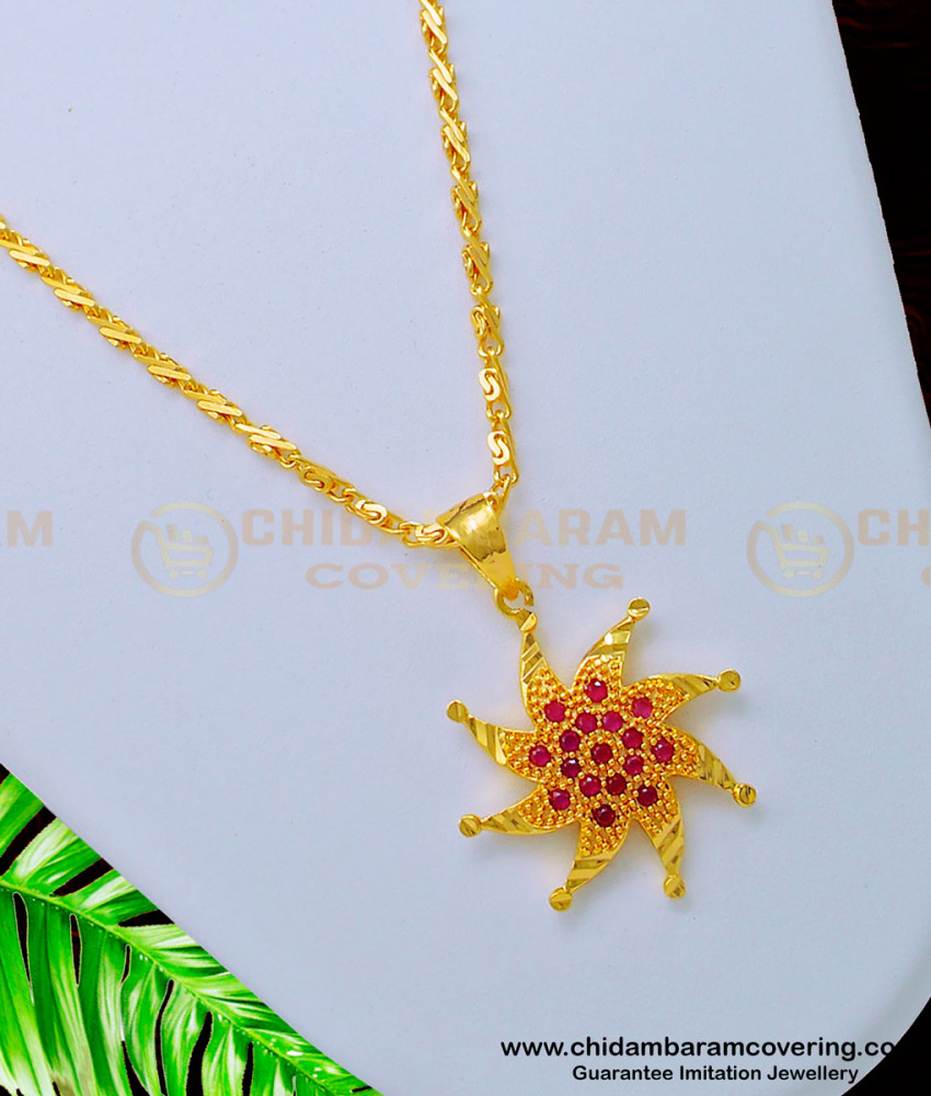 SCHN325 - Elegant Ruby Stone One Gram Gold Dollar Chain for Girls