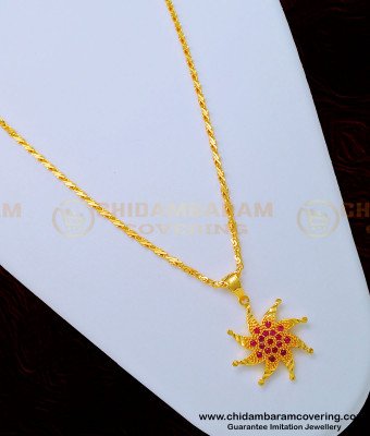 SCHN325 - Elegant Ruby Stone One Gram Gold Dollar Chain for Girls