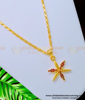 SCHN326 - Unique Ruby Stone Floral Design Pendant Gold Plated Short Chain Online