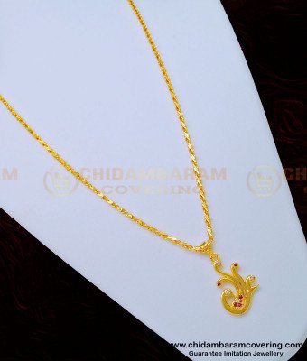 SCHN327 - Unique Peacock Pendant Ruby and White Stone Gold Plated Dollar Chain