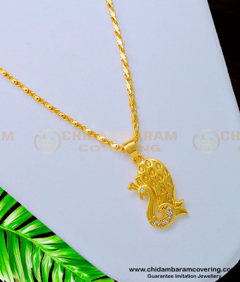 SCHN329 - Gold Pattern Daily Wear White Stone Peacock Pendant with Short Chain Online 