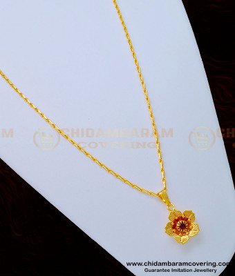 SCHN330 - Elegant Pink Stone Flower Design Small Pendant Chain for Girls  