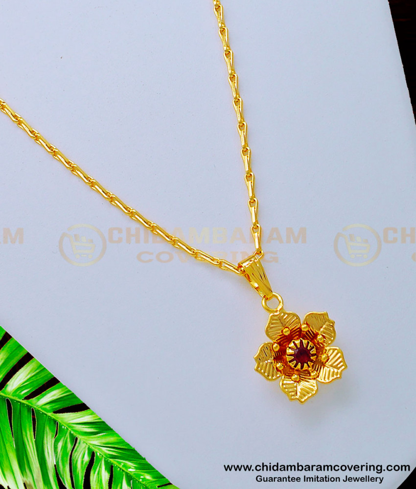 SCHN330 - Elegant Pink Stone Flower Design Small Pendant Chain for Girls  