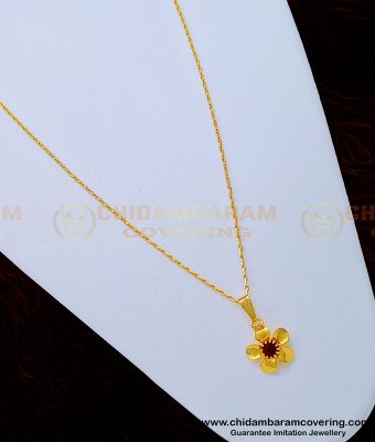 SCHN332 - 1 Gram Gold Light Wight Red Stone Flower Design Small Dollar Chain for Ladies 