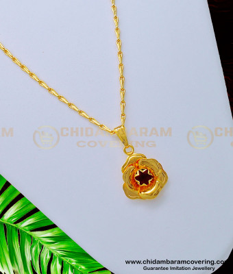 SCHN333 - Beautiful Rose Design Red Stone Small Dollar With 18 Inches Short Chain for Women 