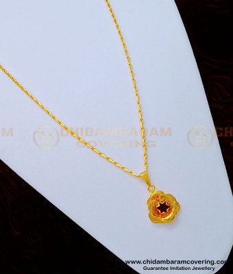 SCHN333 - Beautiful Rose Design Red Stone Small Dollar With 18 Inches Short Chain for Women 