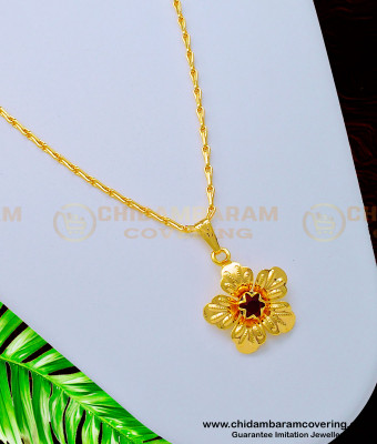 SCHN335 - One Gram Gold Short Chain with Red Stone Pendant Design for Ladies 