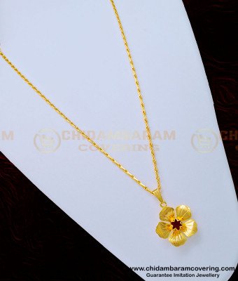 SCHN337 - Trendy Female Locket Gold Design Red Stone Flower Dollar Chain Online