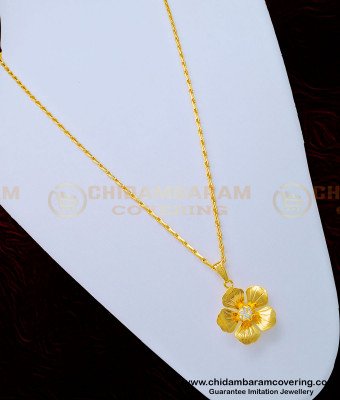 SCHN338 - Elegant Gold Design Daily Use White Stone Dollar With Short Chain for Ladies 