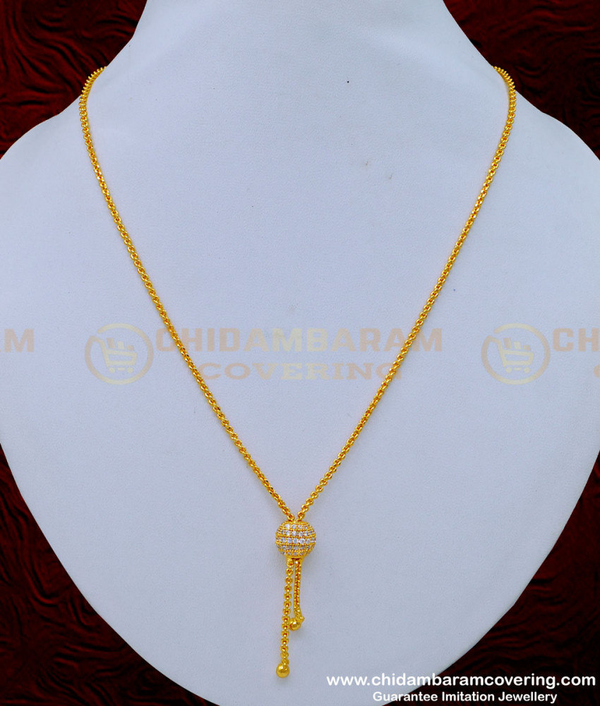 SCHN340 - One Gram Gold Plated White Stone Ball Dollar with Chain for Girls