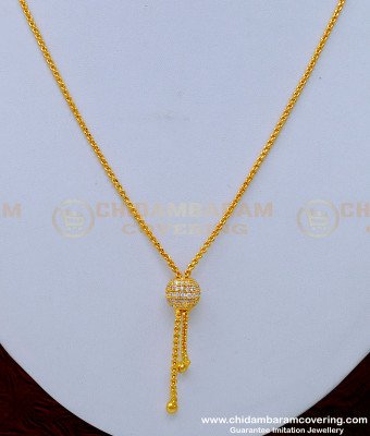 SCHN340 - One Gram Gold Plated White Stone Ball Dollar with Chain for Girls