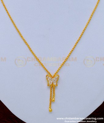 SCHN341 - One Gram Gold White Stone Butterfly Pendant with Short Chain for Female