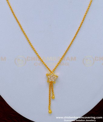 SCHN342 - New Gold Design White Stone Star Pendant Chain Buy Online 