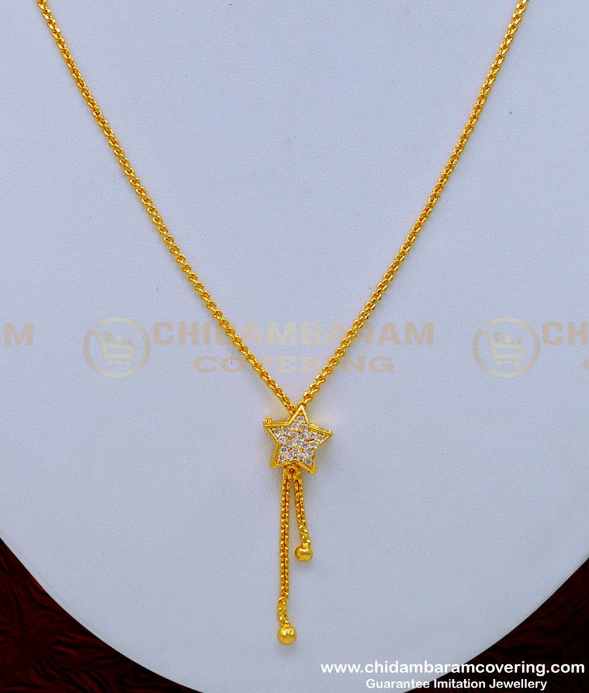 SCHN342 - New Gold Design White Stone Star Pendant Chain Buy Online 