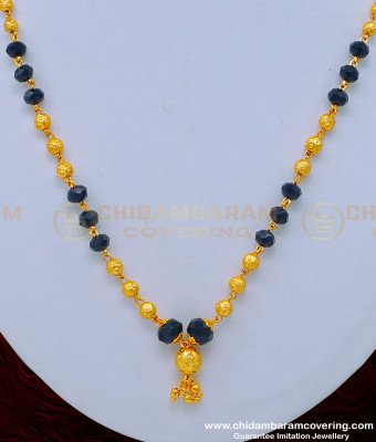 SCHN343 - Trendy Black Crystal with Gold Beads Chain Buy Indian Imitation Jewelry