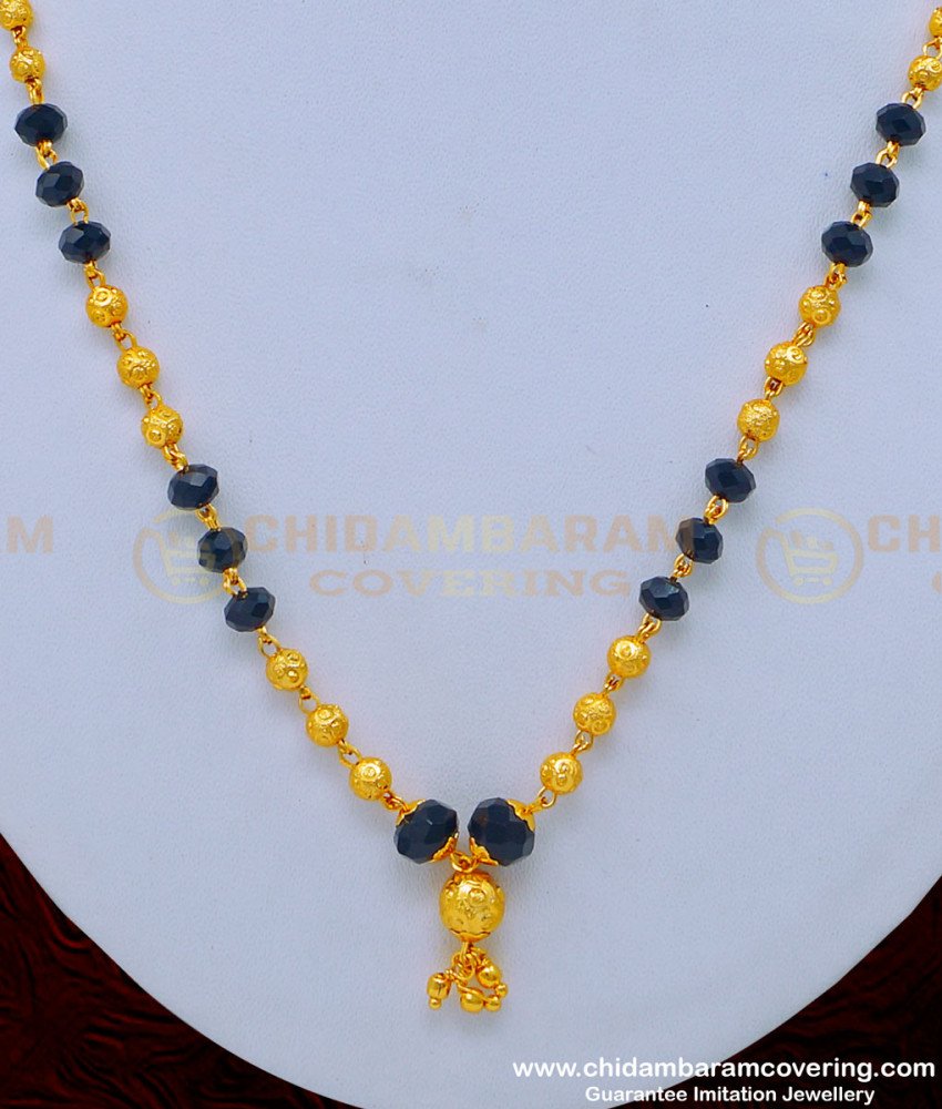 SCHN343 - Trendy Black Crystal with Gold Beads Chain Buy Indian Imitation Jewelry