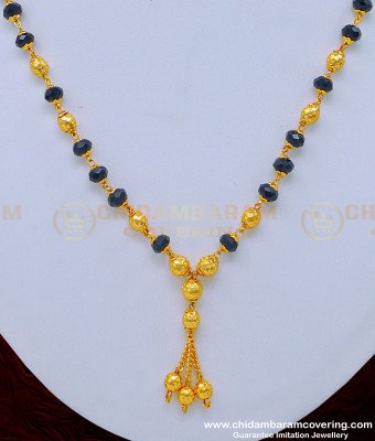 SCHN344 - Modern Short Black Beads with Gold Beads Chain for Women 