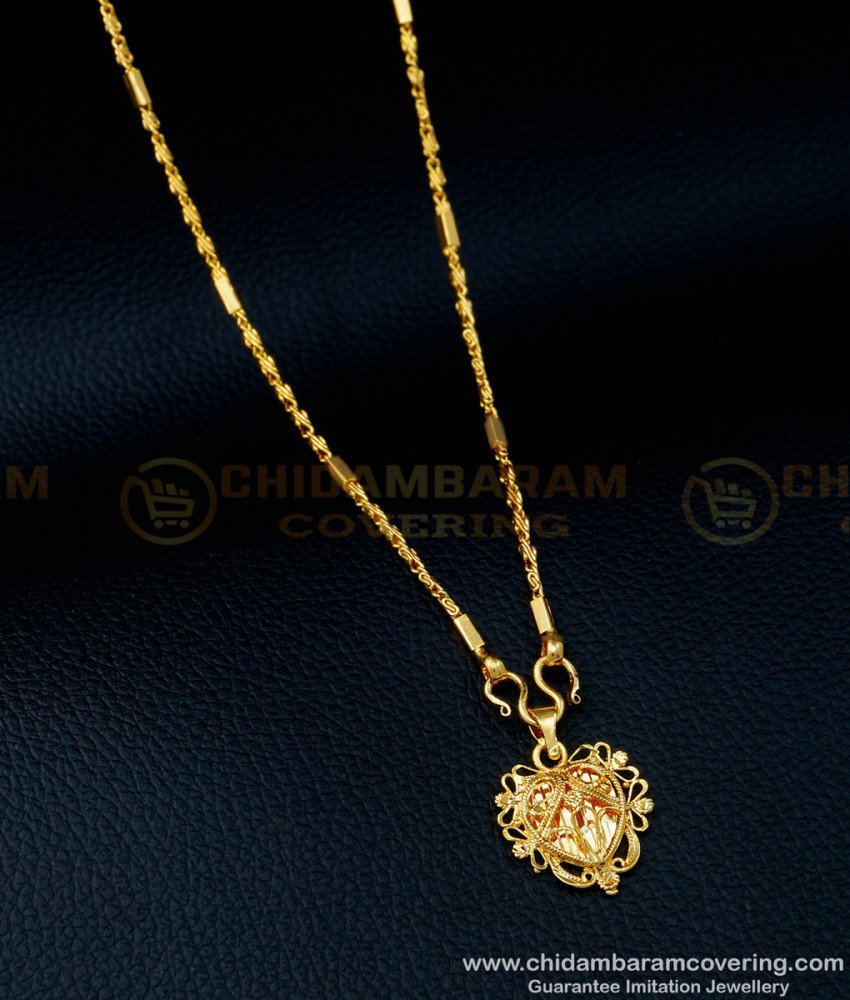 SCHN348 - Traditional Gold Chain Dollar Design Heart Shape Pendant with Short Chain  