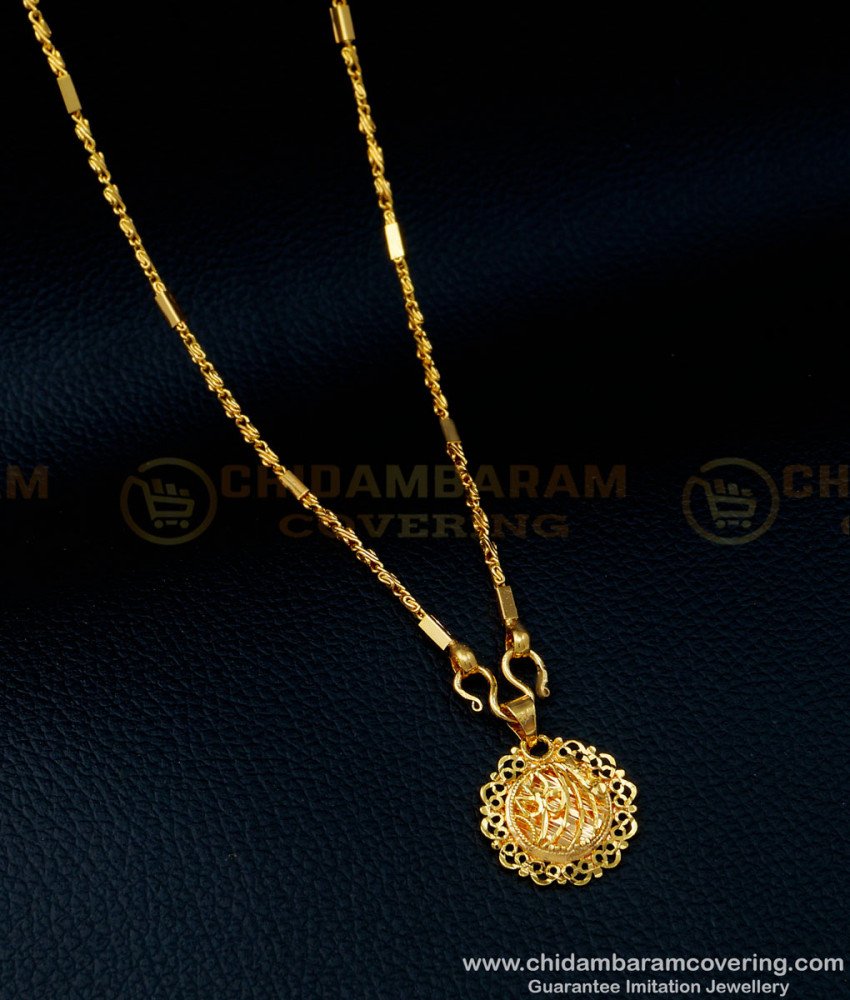 SCHN350 - Round Shape Gold Pattern Dollar Female Gold Chain with Locket Design  
