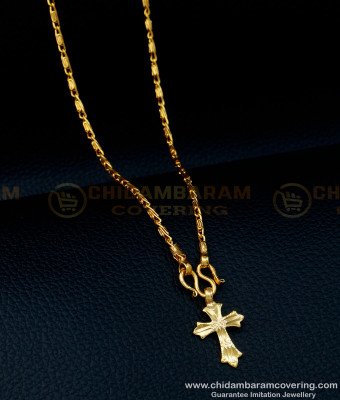 SCHN352 - One Gram Gold Daily Use Small Christian Cross Pendant Chain Buy Online 
