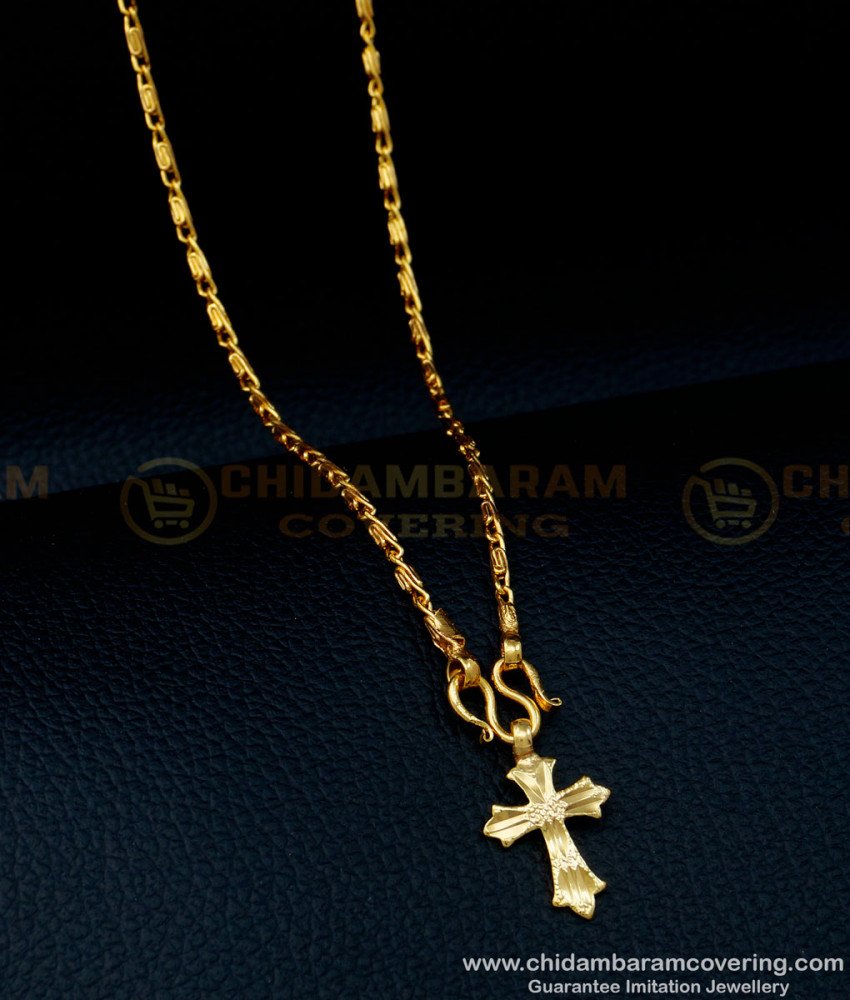 SCHN352 - One Gram Gold Daily Use Small Christian Cross Pendant Chain Buy Online 