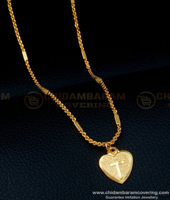 SCHN355 - South Indian Imitation Jewellery Short Chain with Gold Cross Pendant for Men   