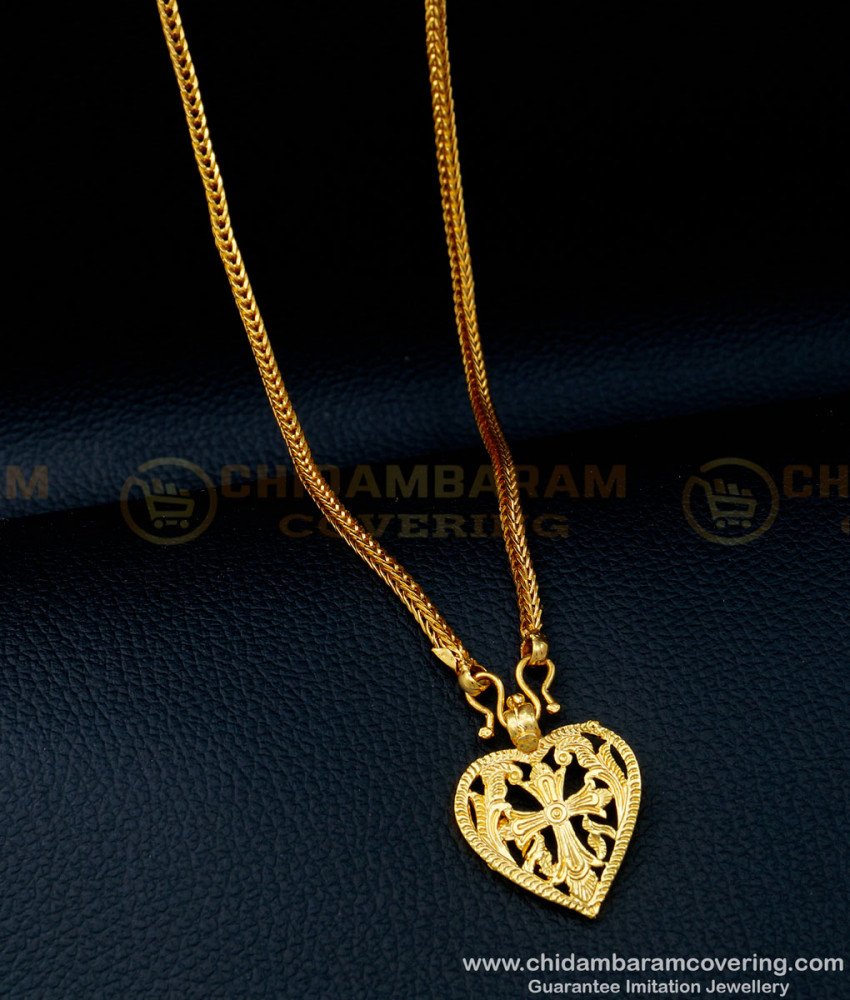 SCHN356 - 1 Gram Gold Christian Cross Pendant with Short Chain Kerala Thali Locket Online    