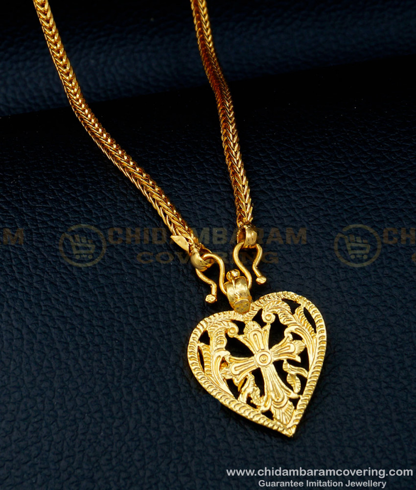 SCHN356 - 1 Gram Gold Christian Cross Pendant with Short Chain Kerala Thali Locket Online    