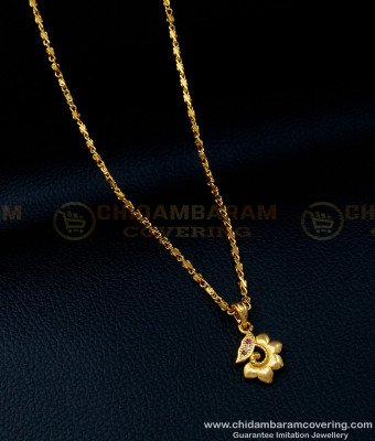 SCHN357 - 1 Gram Gold Light Wight Small Flower Design Pendant with Chain for Girls 