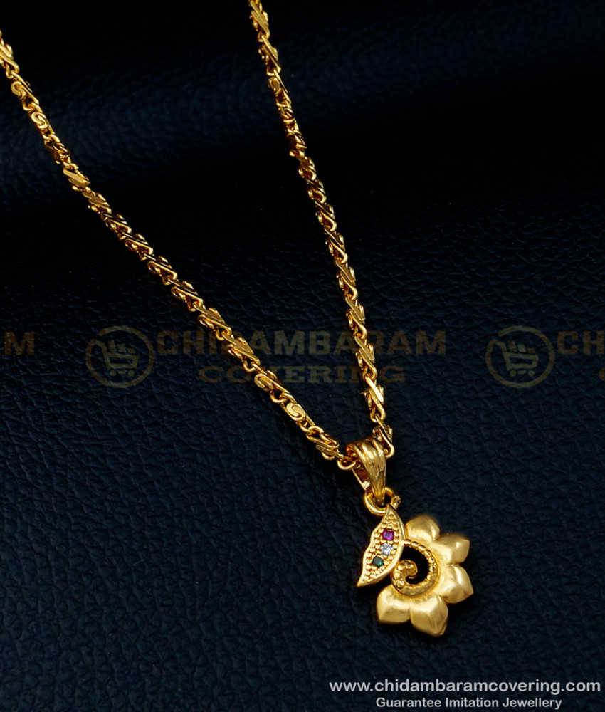 SCHN357 - 1 Gram Gold Light Wight Small Flower Design Pendant with Chain for Girls 