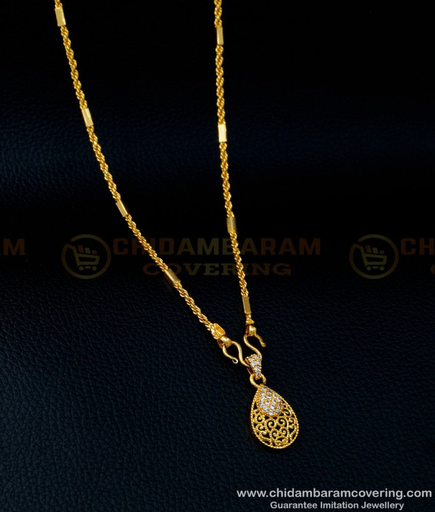 SCHN364 - Real Gold Design White Stone Covering Pendant with Short Chain for Ladies