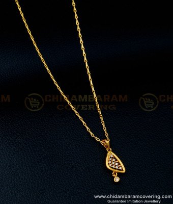 SCHN365 - 1 Gram Gold Light Wight White Stone Small Pendant with Chain for Girls