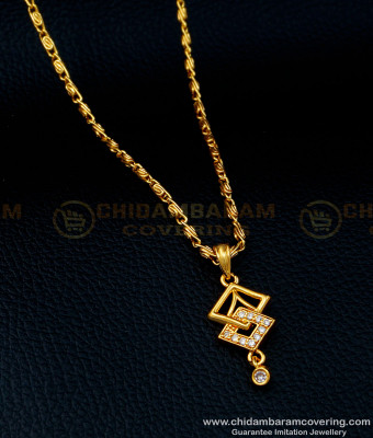 SCHN366 - Simple Light Wight Daily Use White Stone Small Dollar with Short Chain 