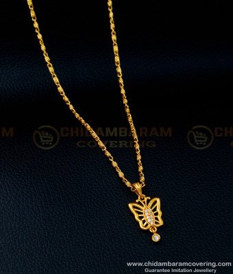 SCHN368 - Unique Butterfly Design American Diamond Stone Pendant Short Chain
