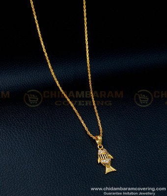 SCHN369 - One Gram Gold White Stone Fish Pendant with Matching Short Chain Online