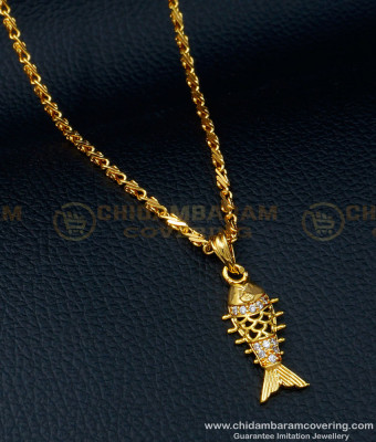 SCHN370 - Latest Light Weight White Stone Fish Dollar Chain for Daily Use  