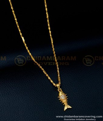 SCHN371 - New Model Daily Use White Stone Fish Pendant with Small Chain Online