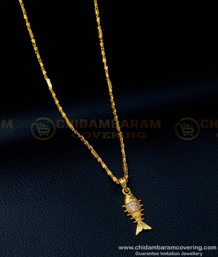 SCHN371 - New Model Daily Use White Stone Fish Pendant with Small Chain Online
