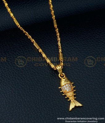 SCHN371 - New Model Daily Use White Stone Fish Pendant with Small Chain Online