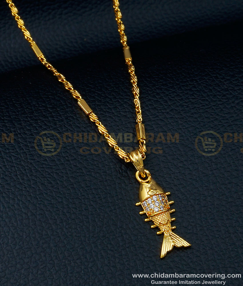 SCHN371 - New Model Daily Use White Stone Fish Pendant with Small Chain Online
