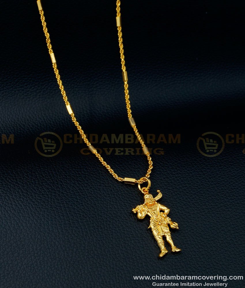 SCHN375 - One Gram Gold Plated Ayyanar Dollar with Short Chain for Men