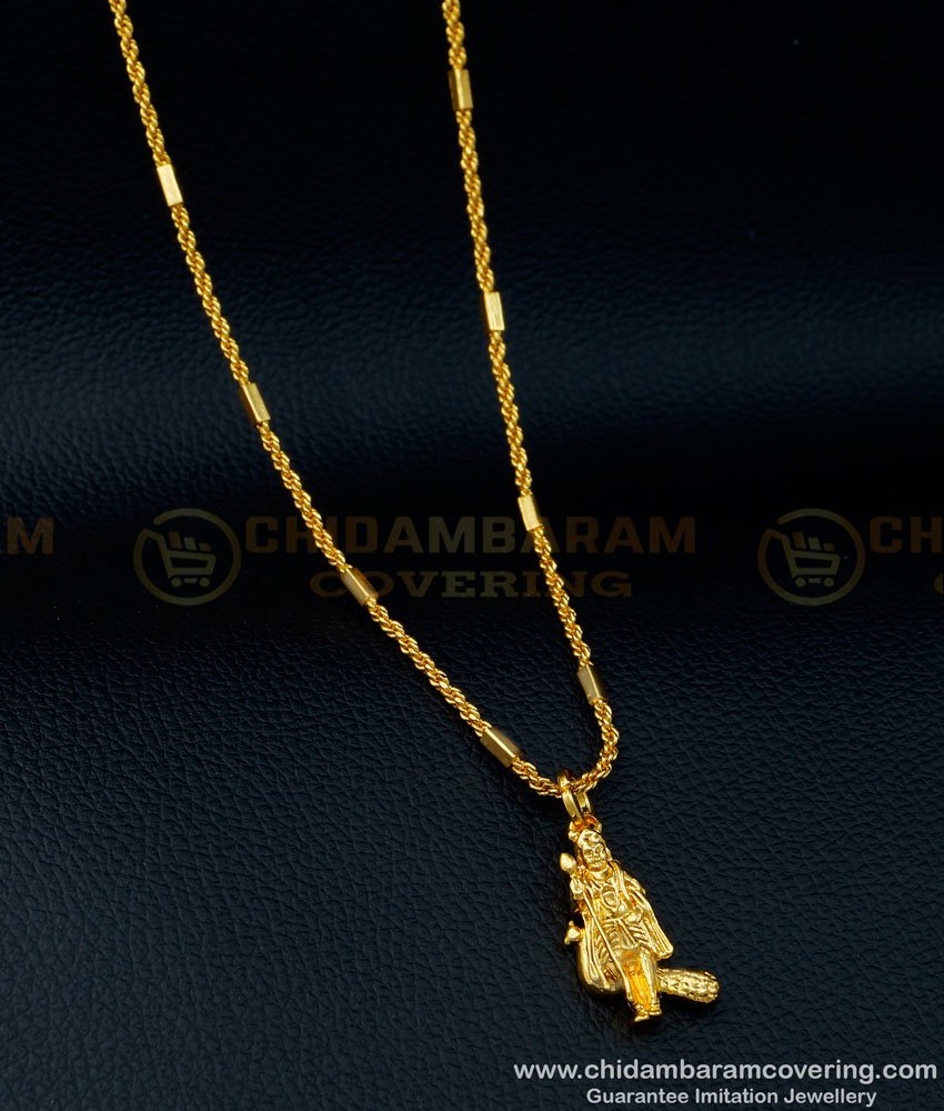 SCHN377 - Daily Wear Vel Murugan Pendant Designs with Short Chain 1 Gram Gold Jewellery