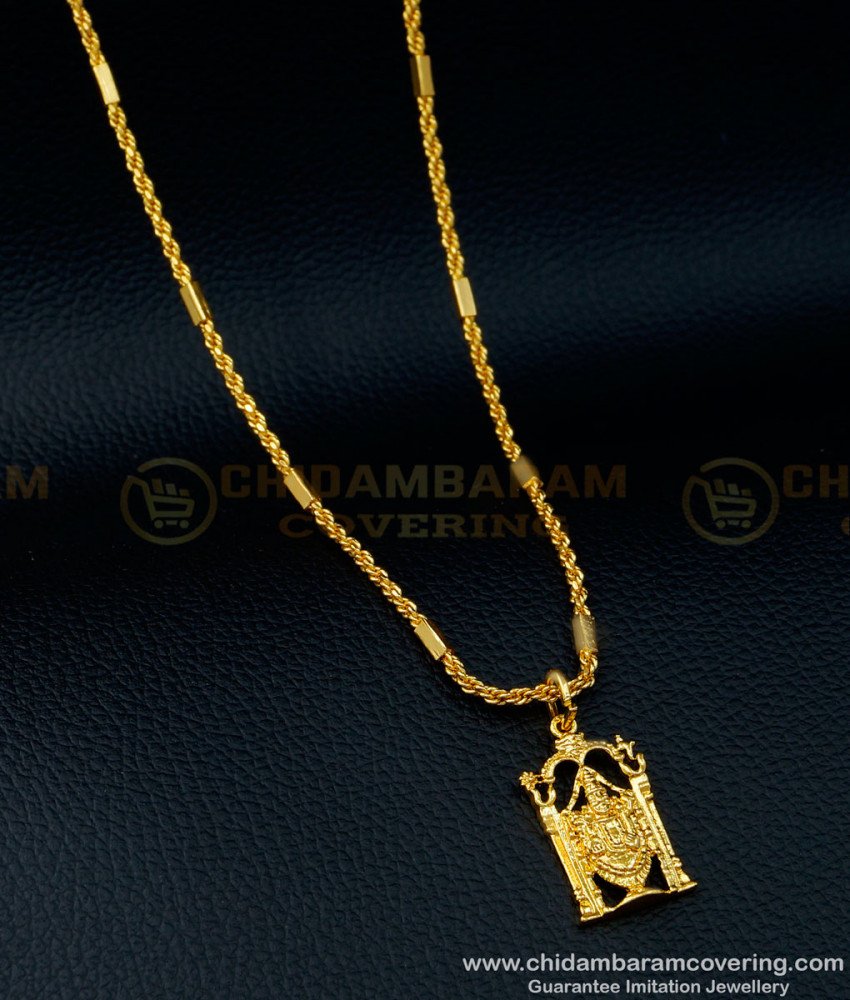 SCHN379 - One Gram Gold Plated Tirupati Lord Venkadachalapathi Pendant with Chain