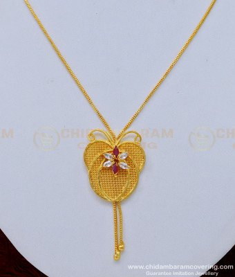 SCHN383 - Latest One Gram Gold Ad Stone Butterfly Design Pendant Chain Design Online